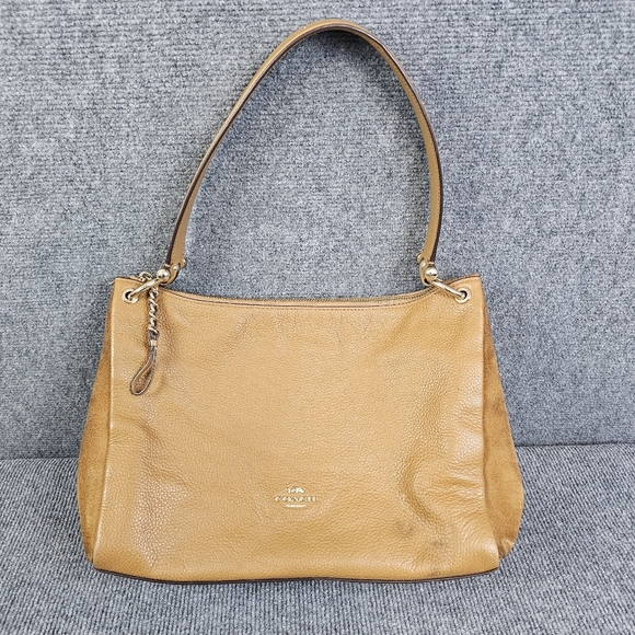 Coach Pebble Leather Mia Brown Satchel Bag Purse Suede Brown